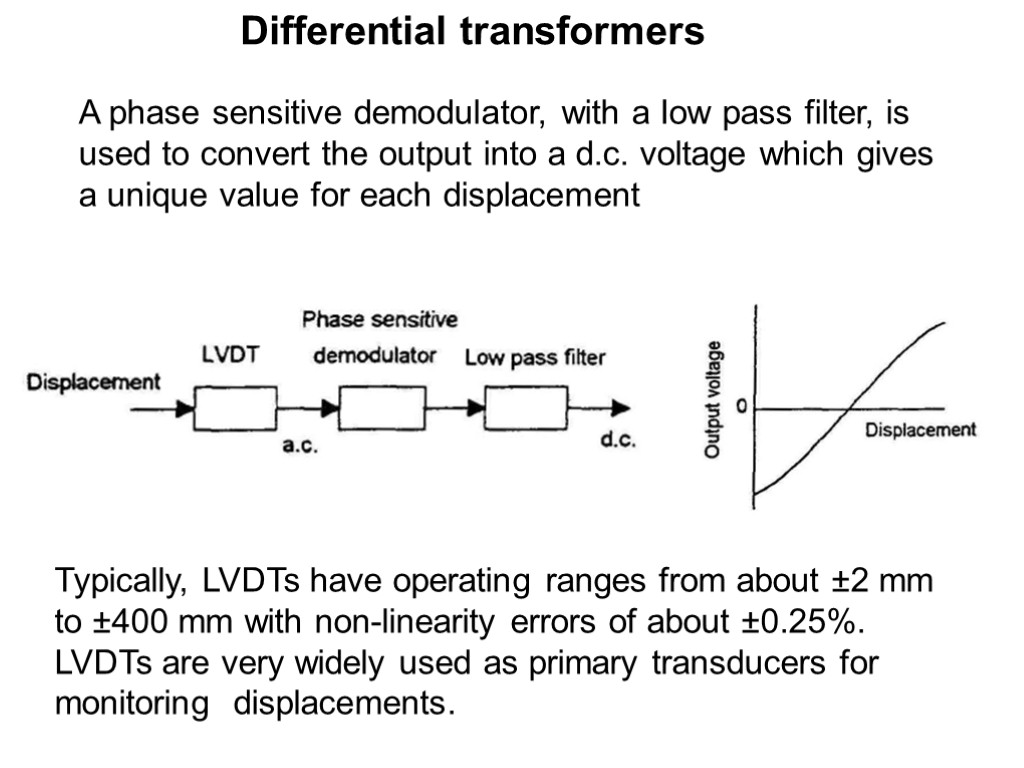 Differential transformers A phase sensitive demodulator, with a Iow pass filter, is used to